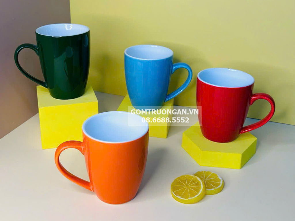 Ly sứ men màu dáng bầu cao lòng trắng lựa chọn nhiều màu 2