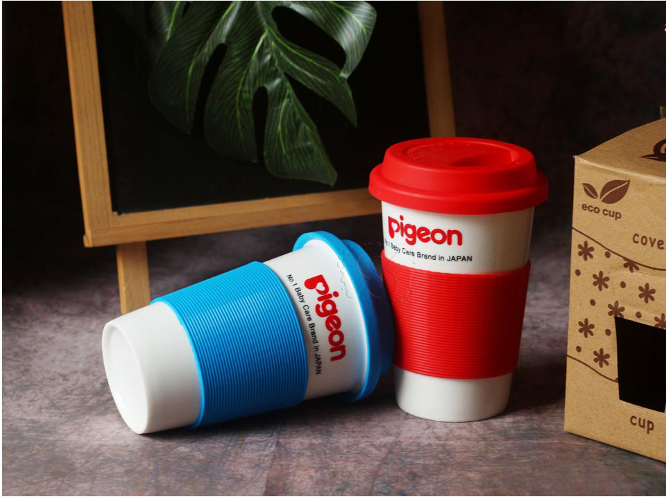 Ly sứ men trắng nắp silicon giữ nhiệt 4