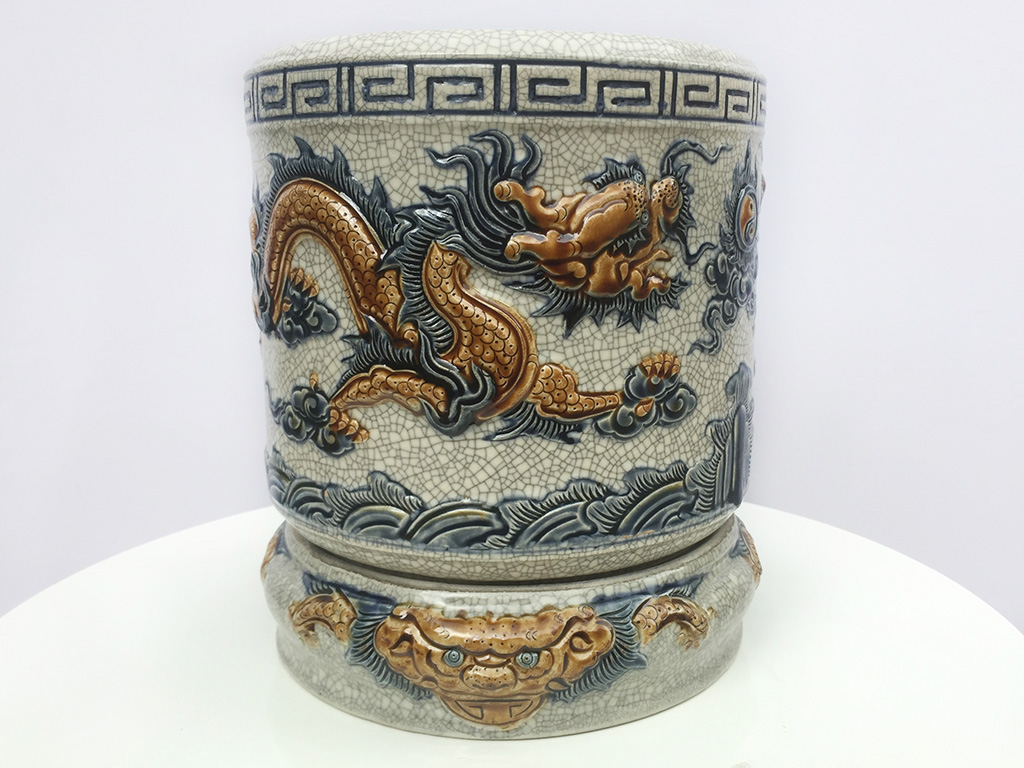 B&aacute;t hương men rạn nổi rồng đường k&iacute;nh 18cm - mặt b&ecirc;n tr&aacute;i