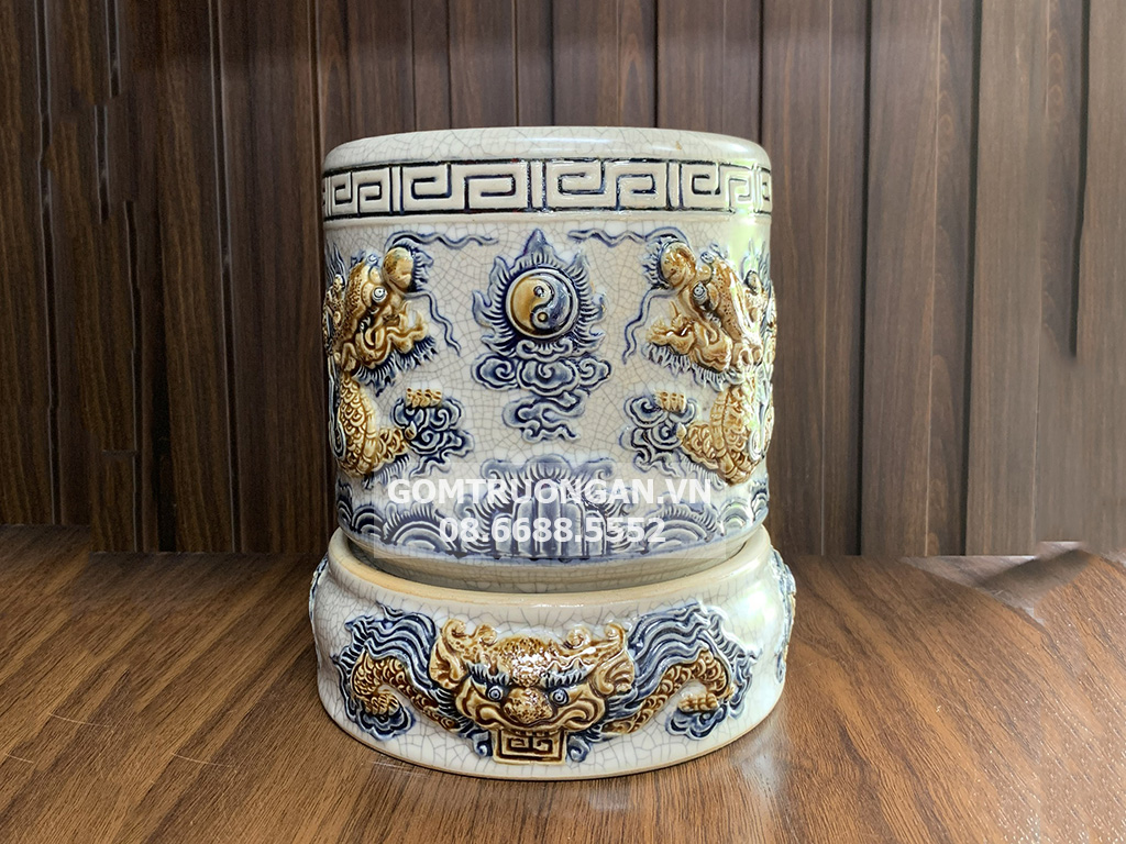 Bát hương men rạn nổi rồng cao cấp Trường Xuân đế sứ 20cm 1