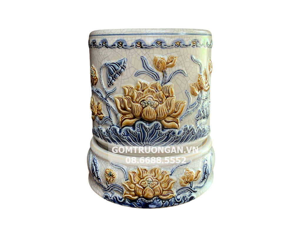 Bát hương men rạn nổi Hoa sen cao cấp Trường Xuân 14cm 1