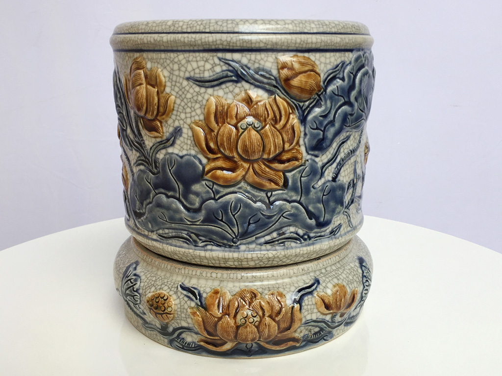 B&aacute;t hương men rạn nổi hoa sen đường k&iacute;nh 25cm