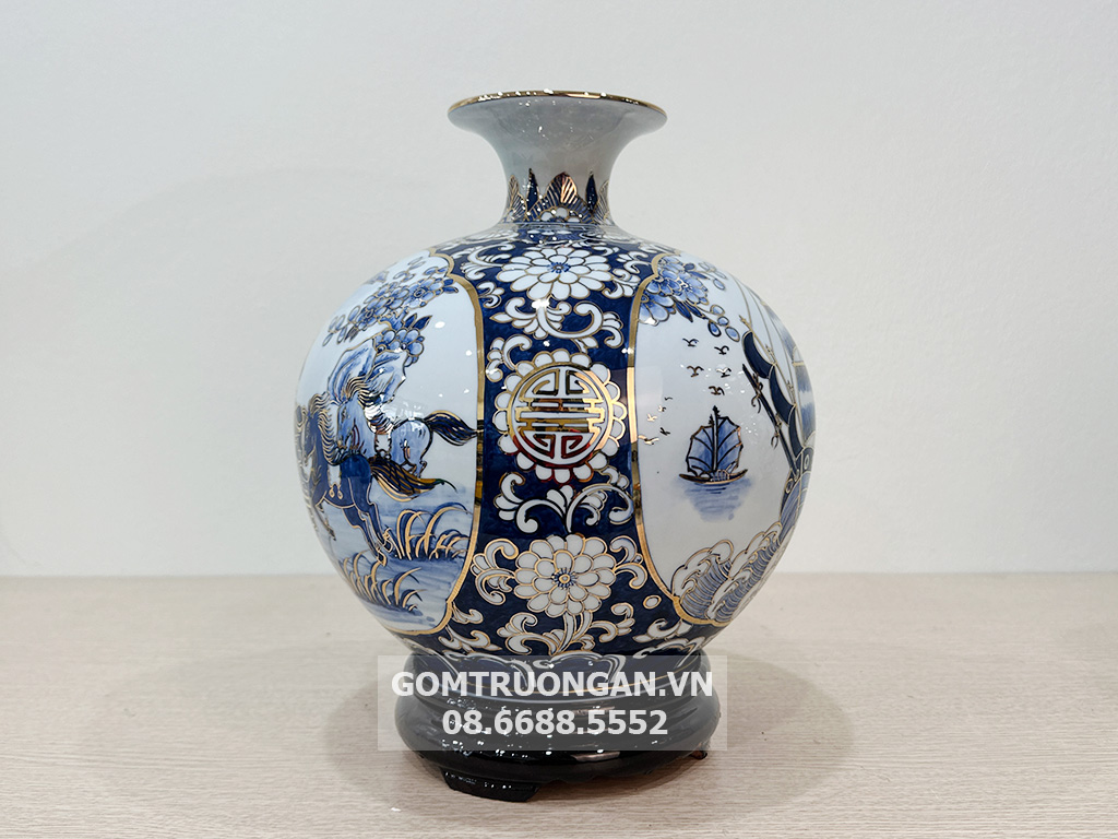 Bình hút lộc vẽ vàng Thuận Buồm Xuôi Gió Mã Đáo Thành Công xanh ngọc 25cm 2