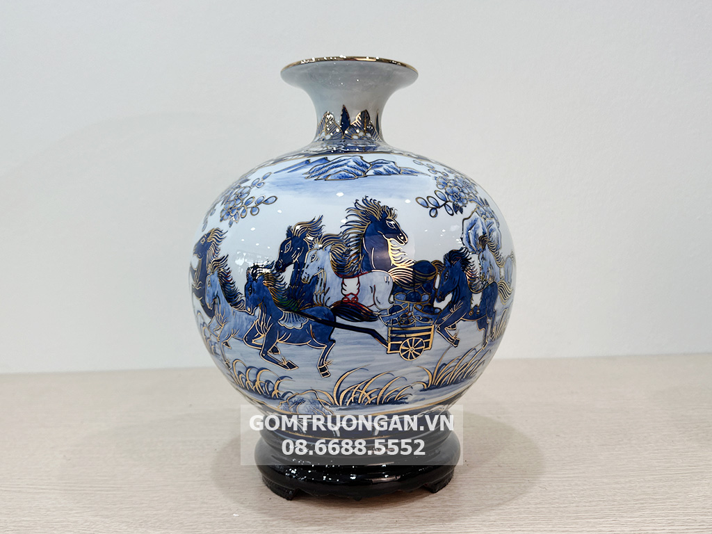 Bình hút lộc vẽ vàng Thuận Buồm Xuôi Gió Mã Đáo Thành Công xanh ngọc 25cm 3