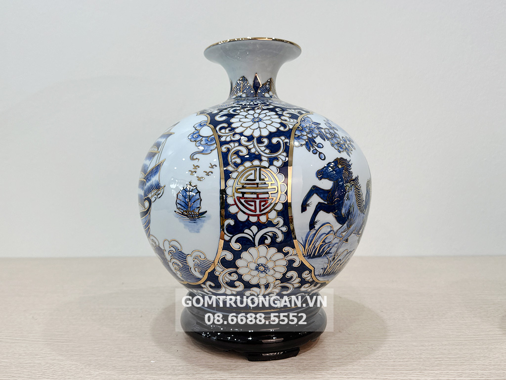 Bình hút lộc vẽ vàng Thuận Buồm Xuôi Gió Mã Đáo Thành Công xanh ngọc 25cm 4