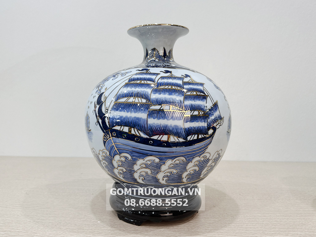 Bình hút lộc vẽ vàng Thuận Buồm Xuôi Gió Mã Đáo Thành Công xanh ngọc 25cm 1