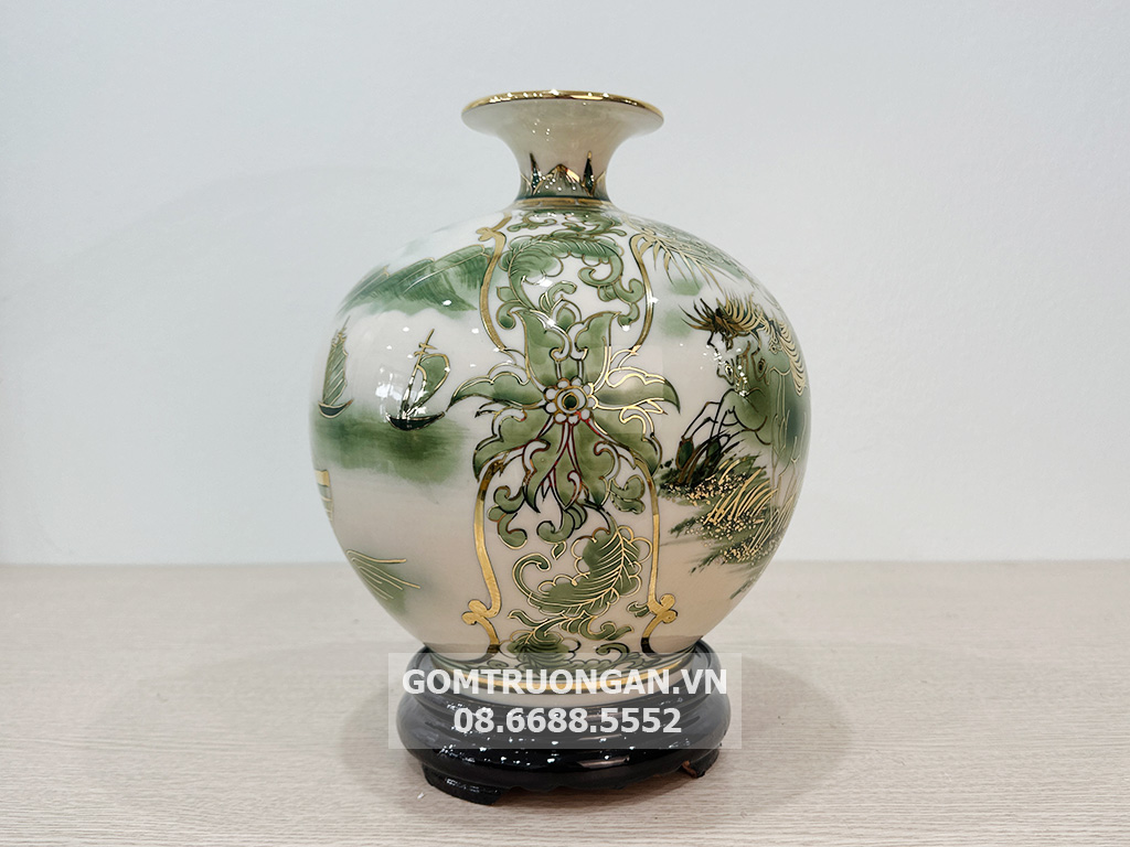 Bình hút lộc Thuận Buồm Xuôi Gió Mã Đáo Thành Công men hoàng thổ 25cm 2