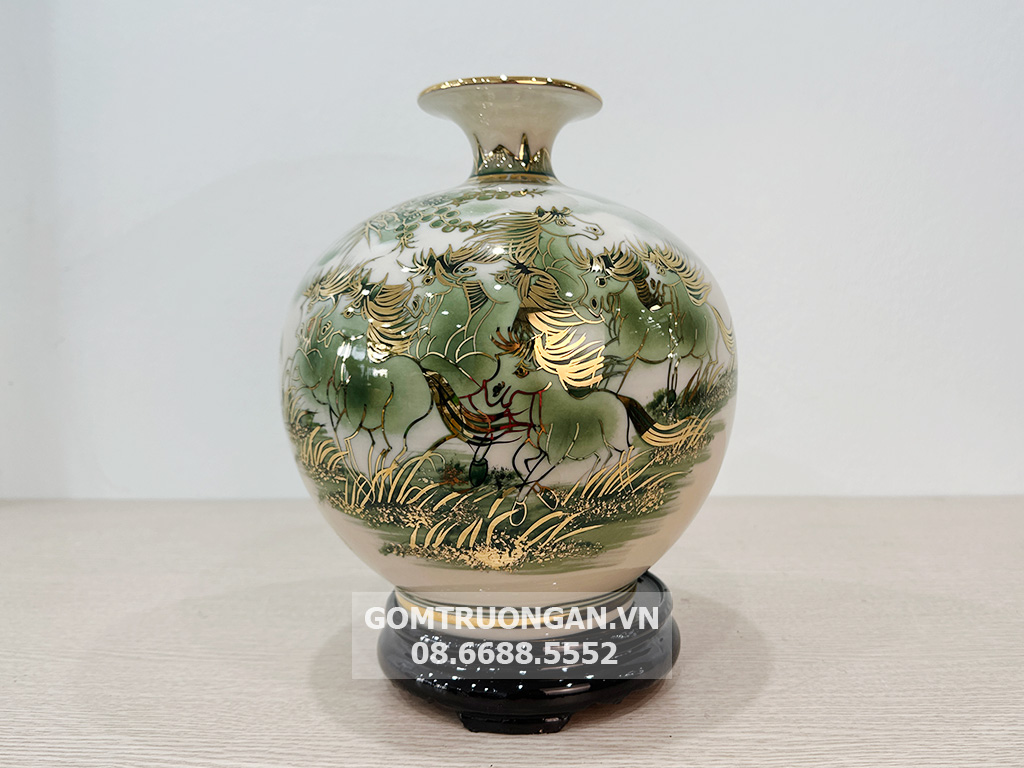 Bình hút lộc Thuận Buồm Xuôi Gió Mã Đáo Thành Công men hoàng thổ 25cm 3