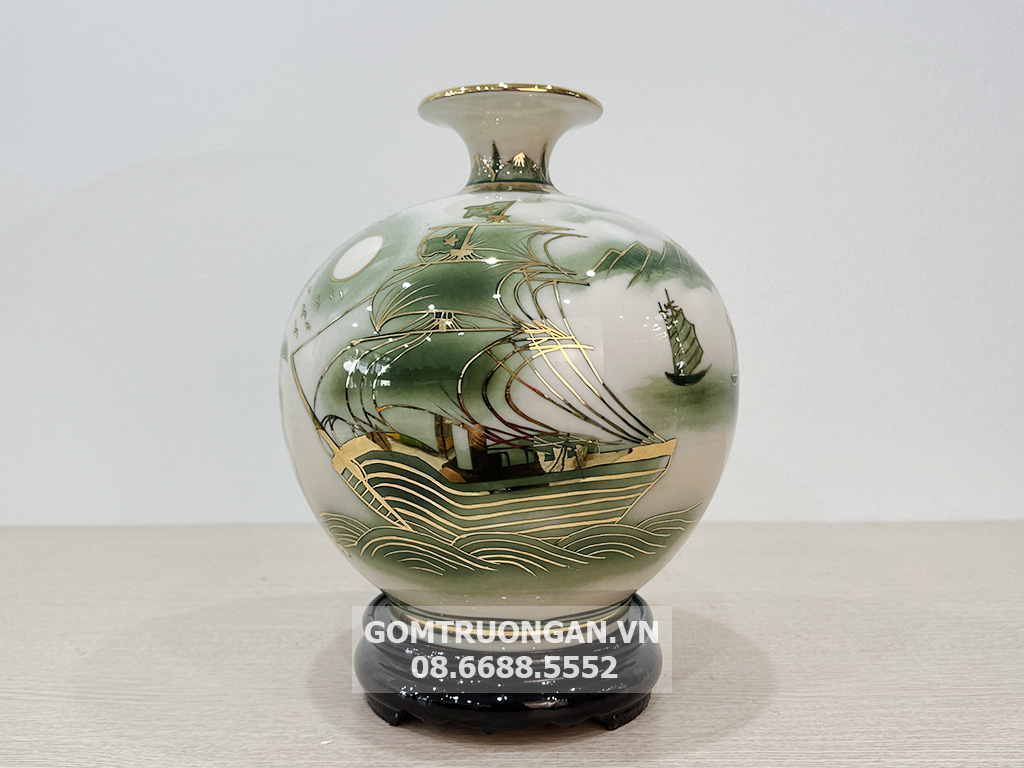 Bình hút lộc Thuận Buồm Xuôi Gió Mã Đáo Thành Công men hoàng thổ 25cm 1