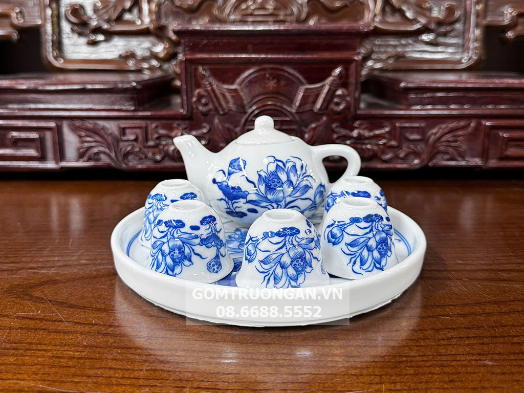 Bộ ấm chén thờ cúng Vạn Phúc Trường An 5 chén 1