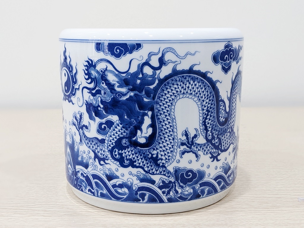 Bát hương Bát Tràng rồng men lam Trường An 18cm 2