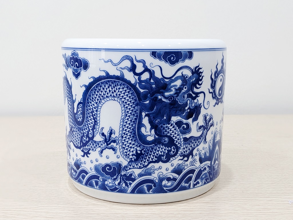 Bát hương Bát Tràng rồng men lam Trường An 18cm 3