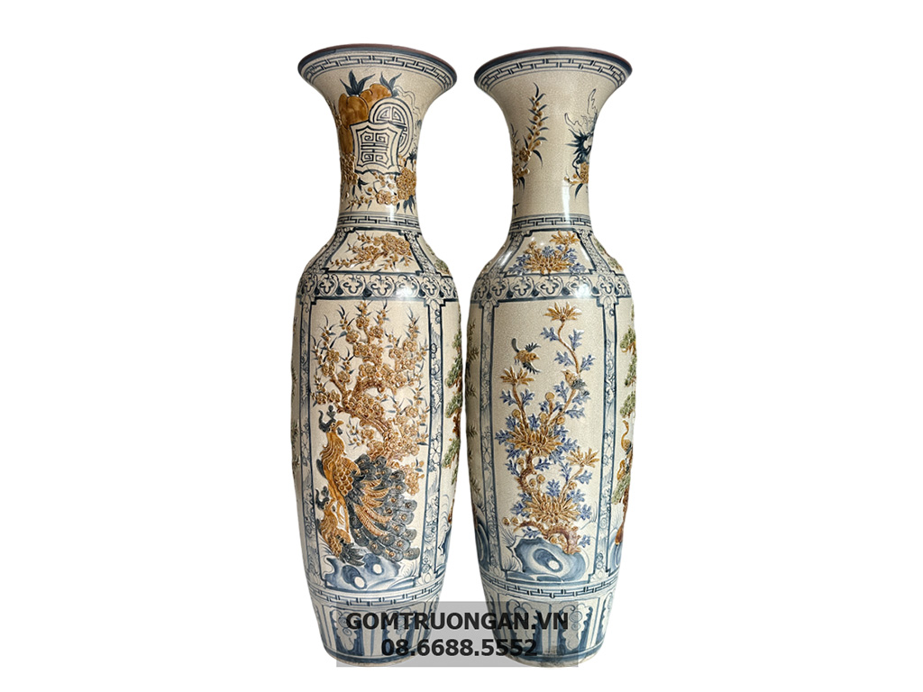 Lọ lộc bình Bát Tràng men rạn nổi Tứ Quý 1m4 2