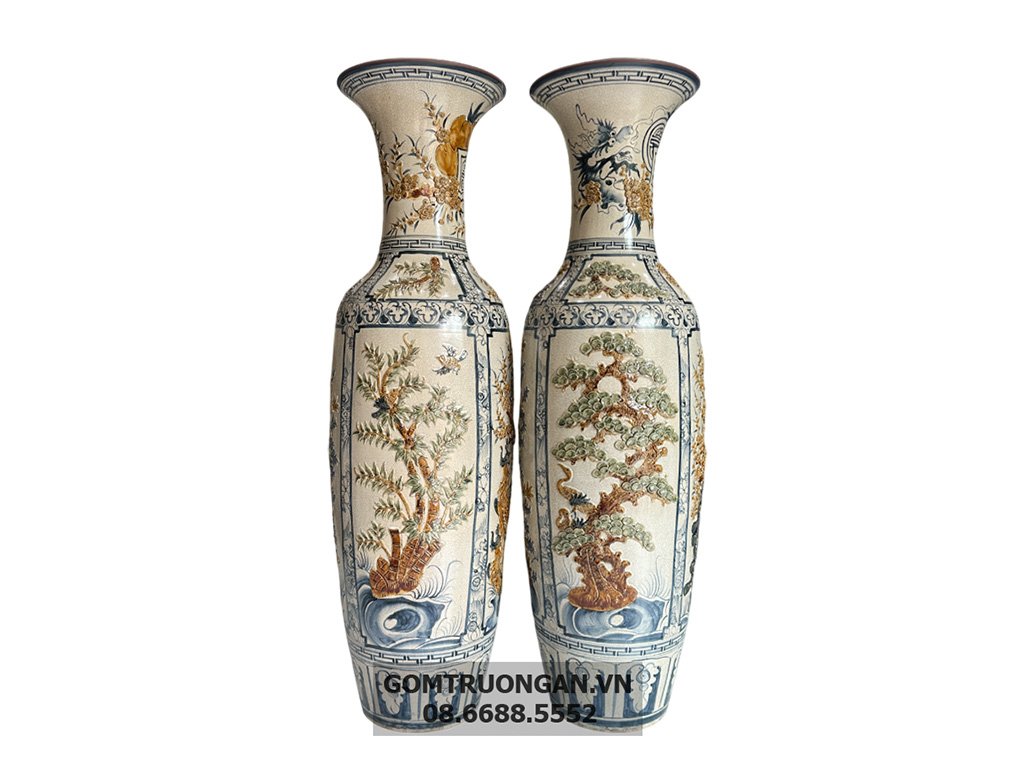 Lọ lộc bình Bát Tràng men rạn nổi Tứ Quý 1m4 3