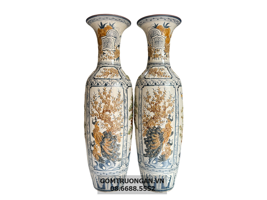 Lọ lộc bình Bát Tràng men rạn nổi Tứ Quý 1m6 1