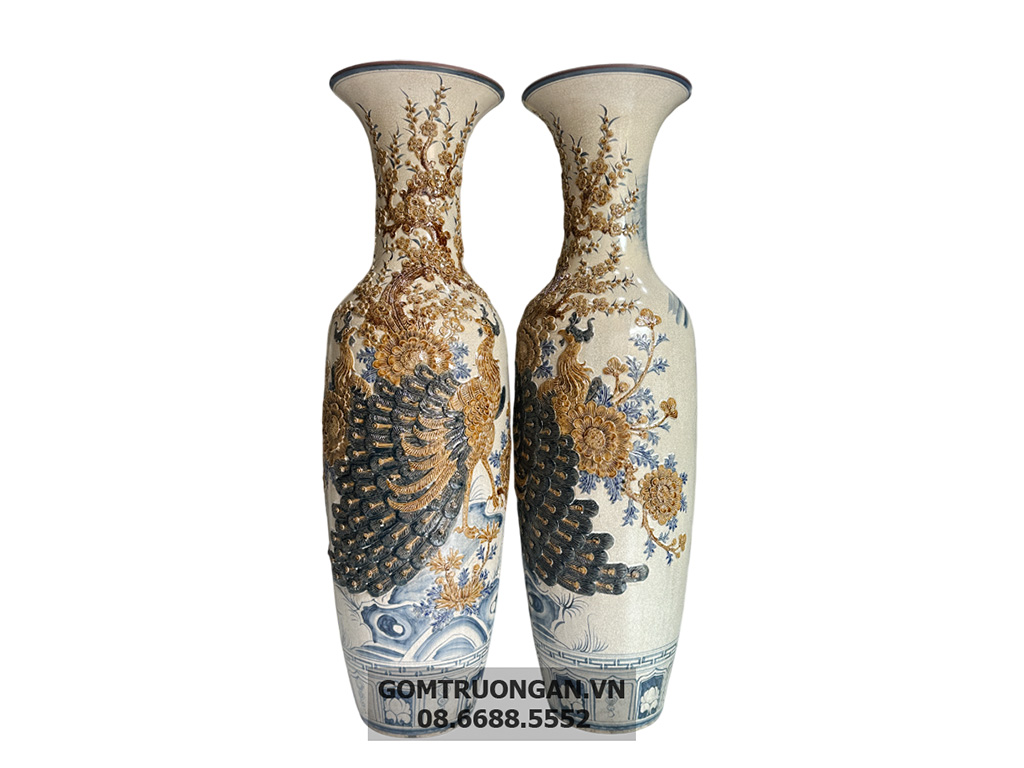 Lọ lộc bình Bát Tràng men rạn đắp nổi Công Danh Phúc Quý 1m4 3