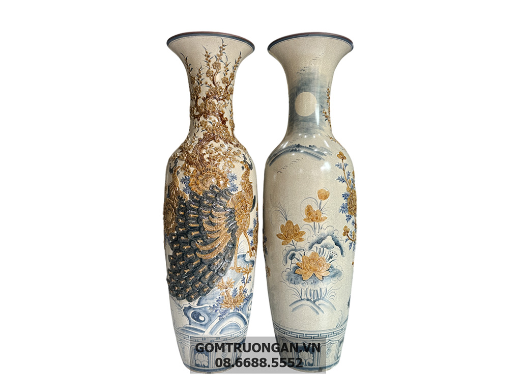 Lọ lộc bình Bát Tràng men rạn đắp nổi Công Danh Phúc Quý 1m4 4