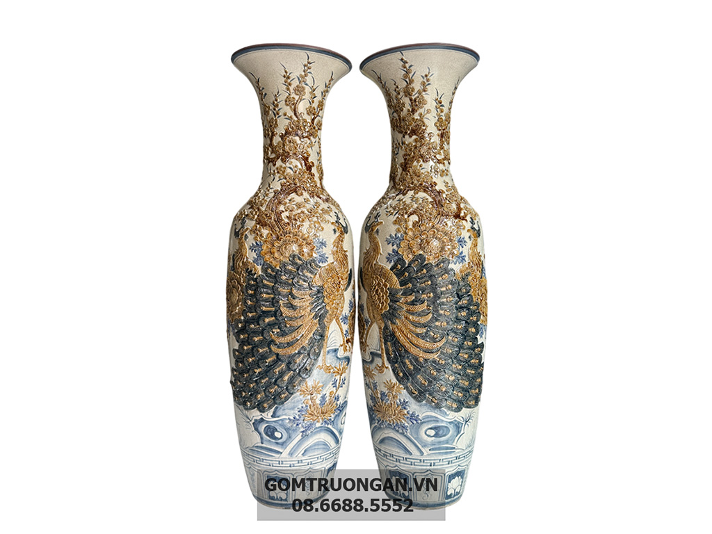 Lọ lộc bình Bát Tràng men rạn đắp nổi Công Danh Phúc Quý 1m4 1