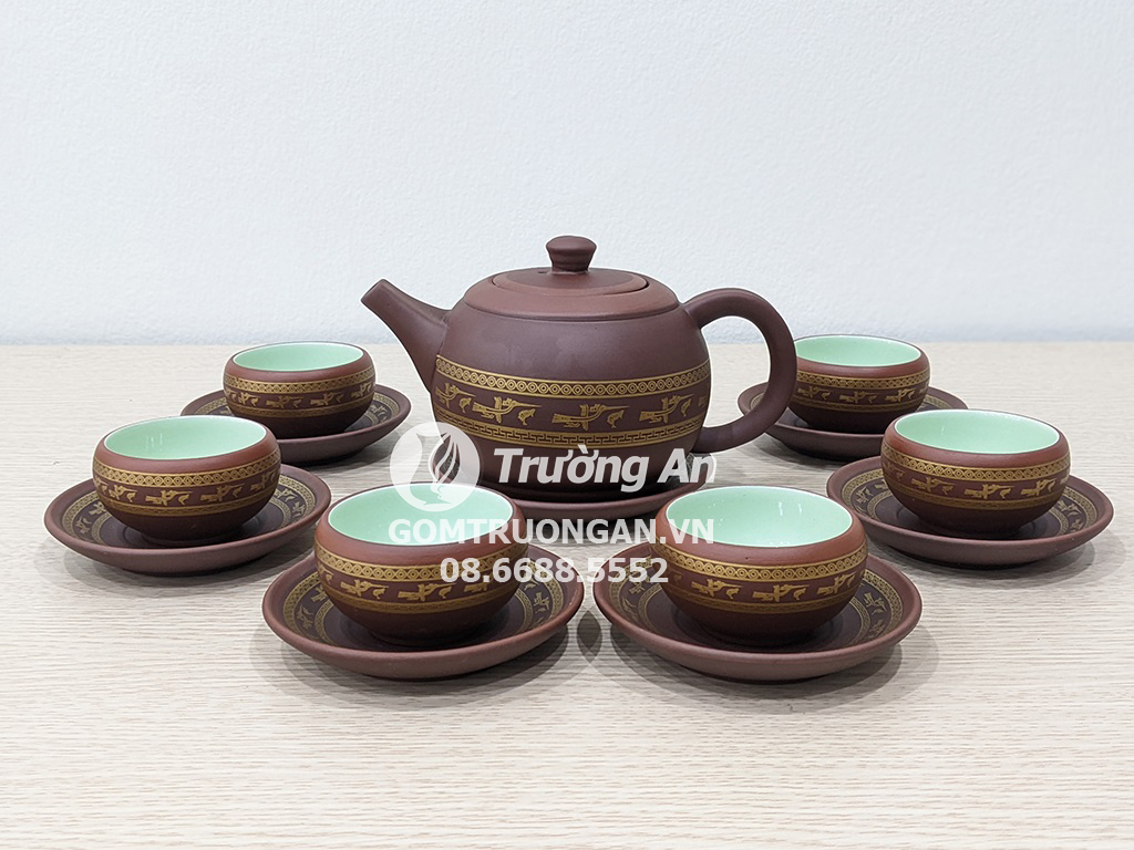 Bộ ấm trà tử sa Bát Tràng Âu Lạc 14 sản phẩm 1