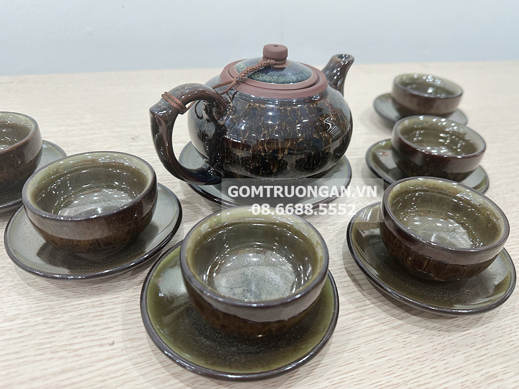 Bộ ấm trà tử sa hỏa biến cao cấp mã não 2