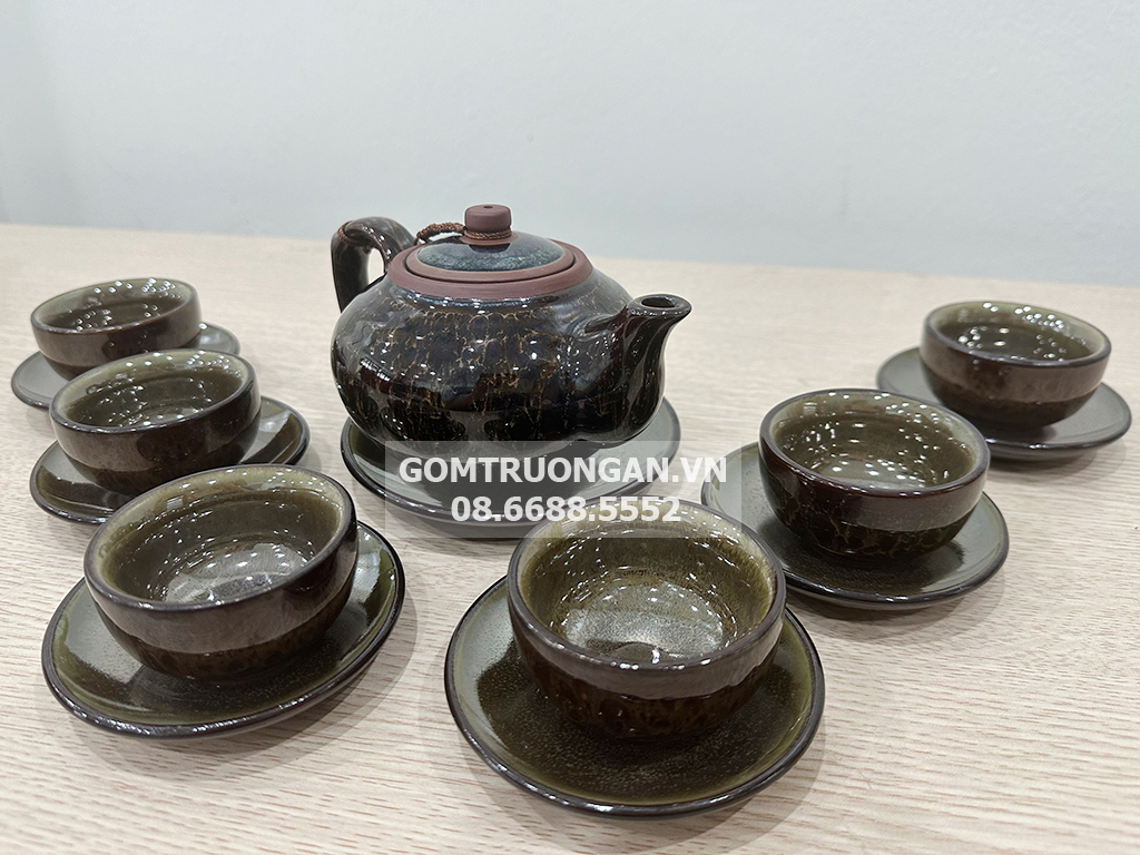 Bộ ấm trà tử sa hỏa biến cao cấp mã não 3