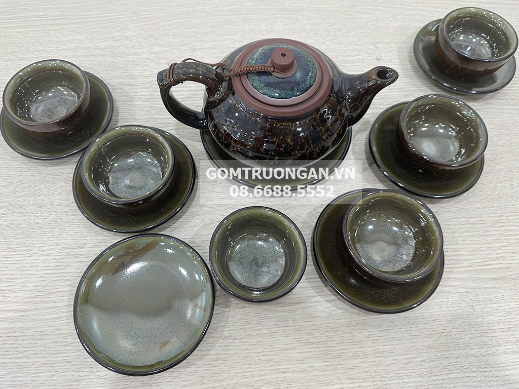 Bộ ấm trà tử sa hỏa biến cao cấp mã não 4