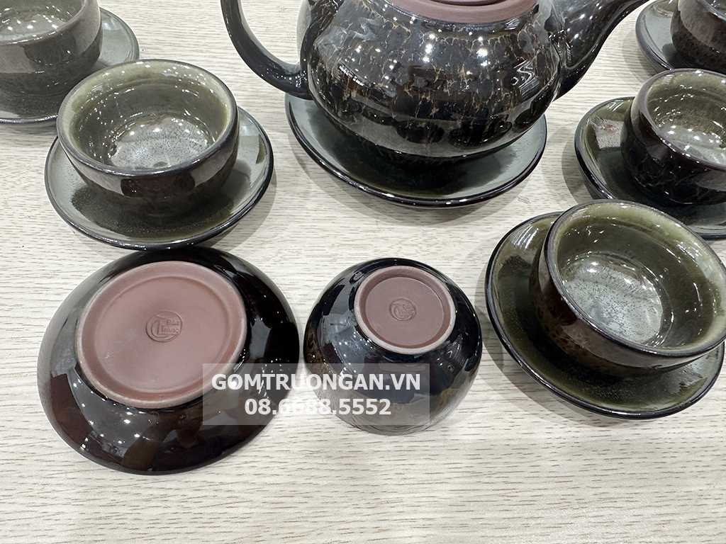 Bộ ấm trà tử sa hỏa biến cao cấp mã não 5