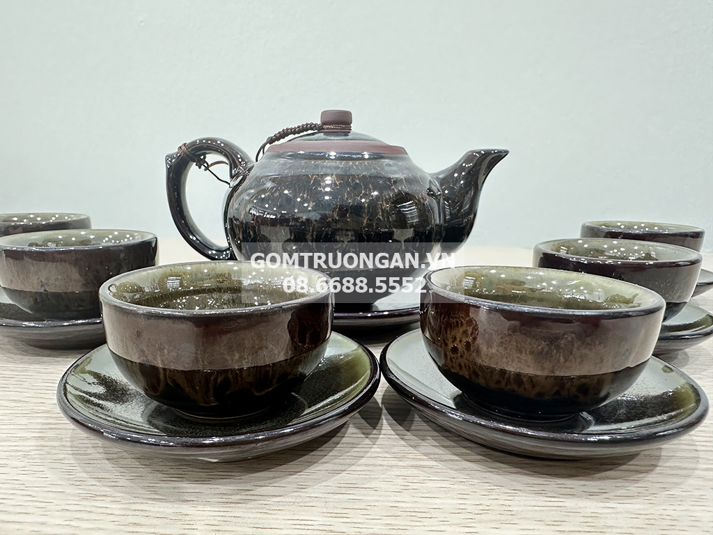 Bộ ấm trà tử sa hỏa biến cao cấp mã não 6