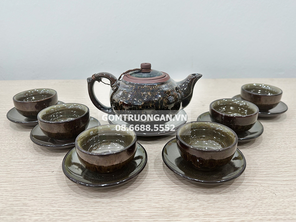 Bộ ấm trà tử sa hỏa biến cao cấp mã não 1