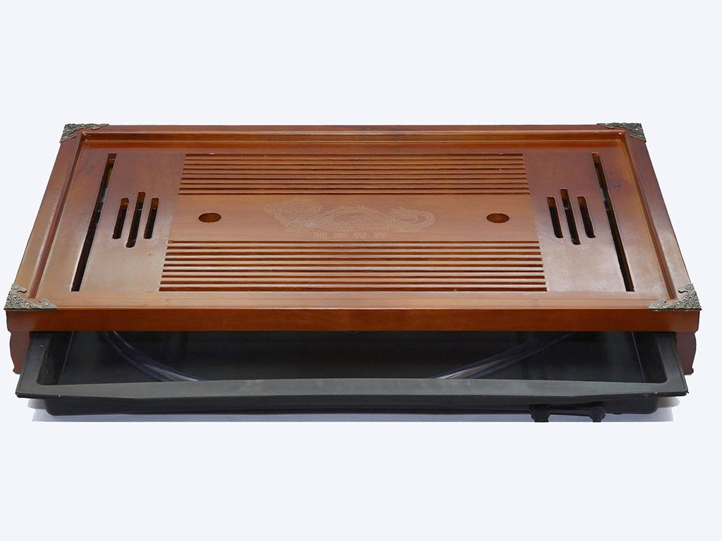 Khay trà tre giả gỗ bịt đồng 50cm 1