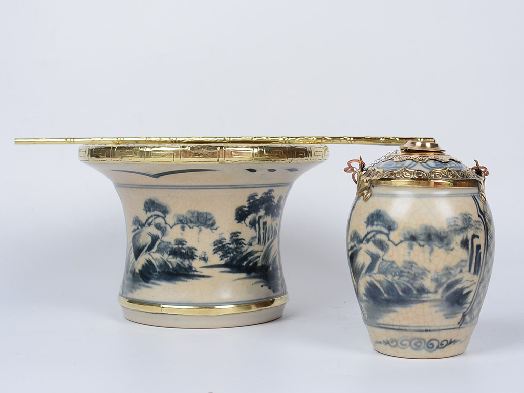 Điếu bát men rạn bọc đồng Sơn Thủy 1