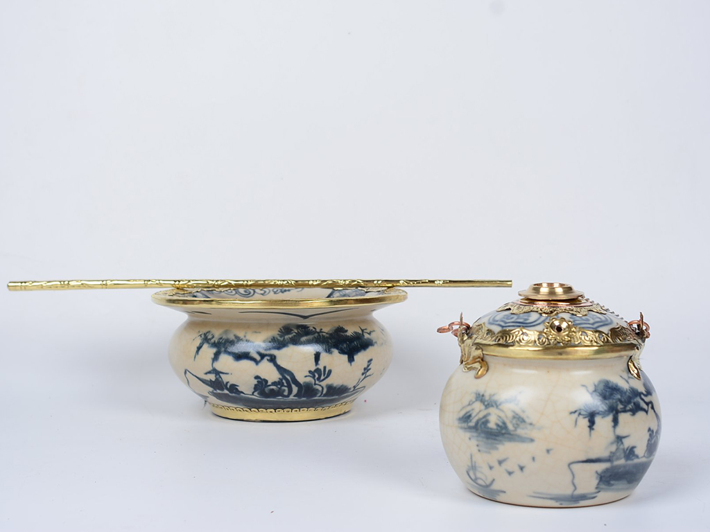 Điếu bát men rạn bọc đồng Câu Cá Lã Vọng 2