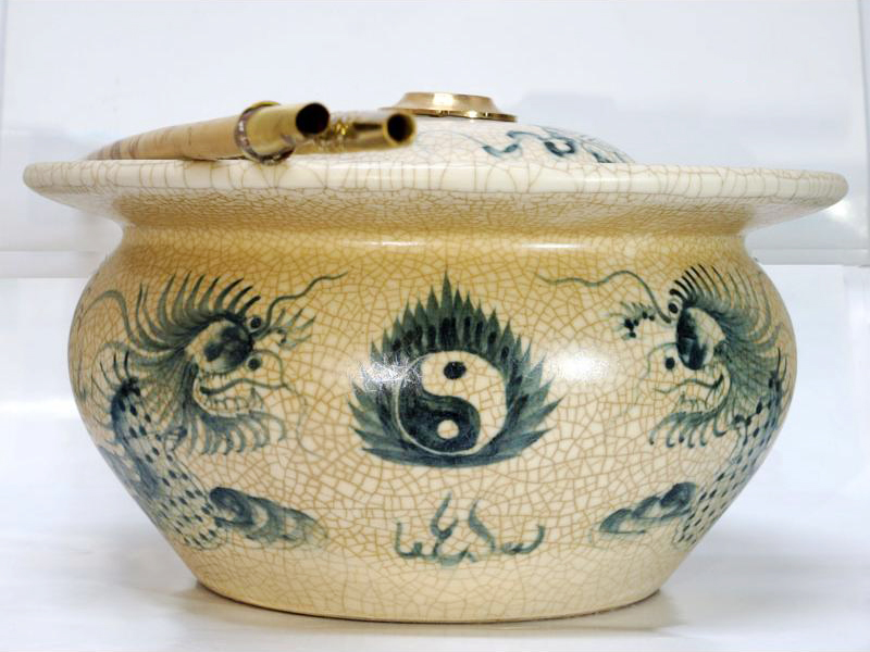 Điếu bát men rạn Song Long Chầu Nguyệt 1