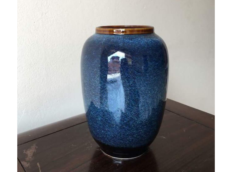 Lọ hoa Bát Tràng men hỏa biến xanh đại dương dáng xoài 2