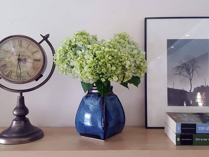 Lọ hoa Bát Tràng men hỏa biến xanh đại dương dáng giỏ cua 4 cạnh 3