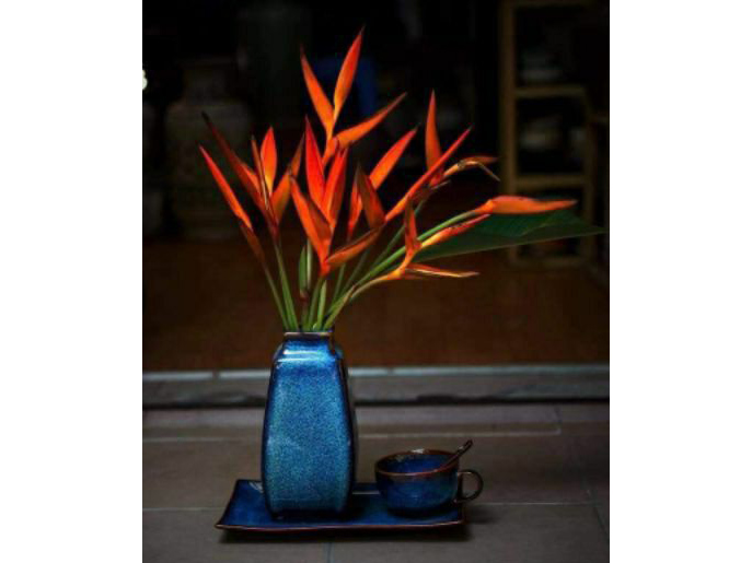 Lọ hoa Bát Tràng men hỏa biến xanh đại dương dáng đứng 4 cạnh 2