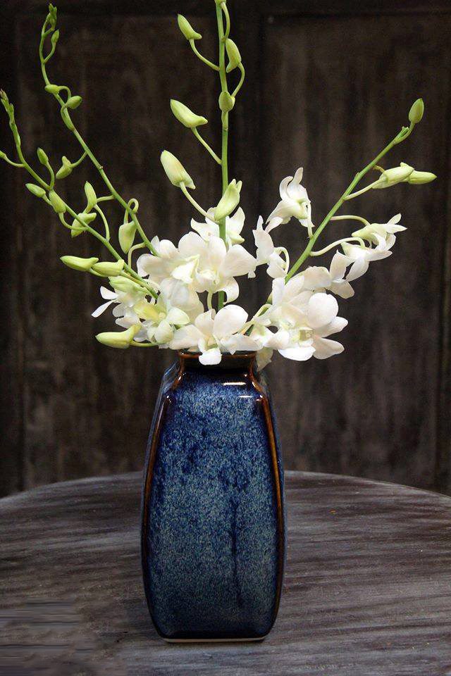 Lọ hoa Bát Tràng men hỏa biến xanh đại dương dáng đứng 4 cạnh 1