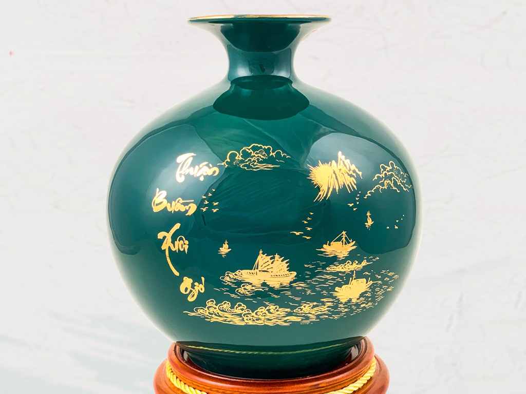 Bình hút lộc màu xanh mallard vẽ vàng Thuận Buồm Xuôi Gió 2