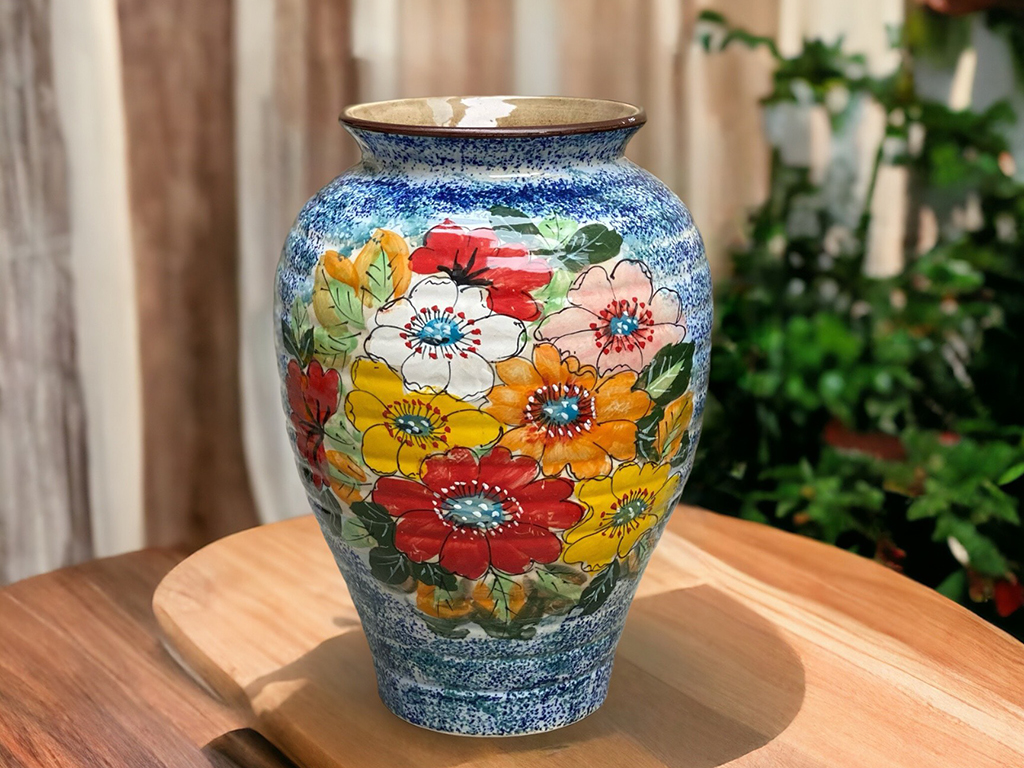 Bình hoa Bát Tràng trang trí decor dáng xoài vẽ bách hoa 27cm 1