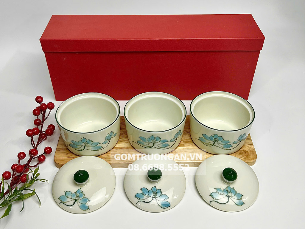 Hũ mứt tết 3 vẽ sen xanh 2