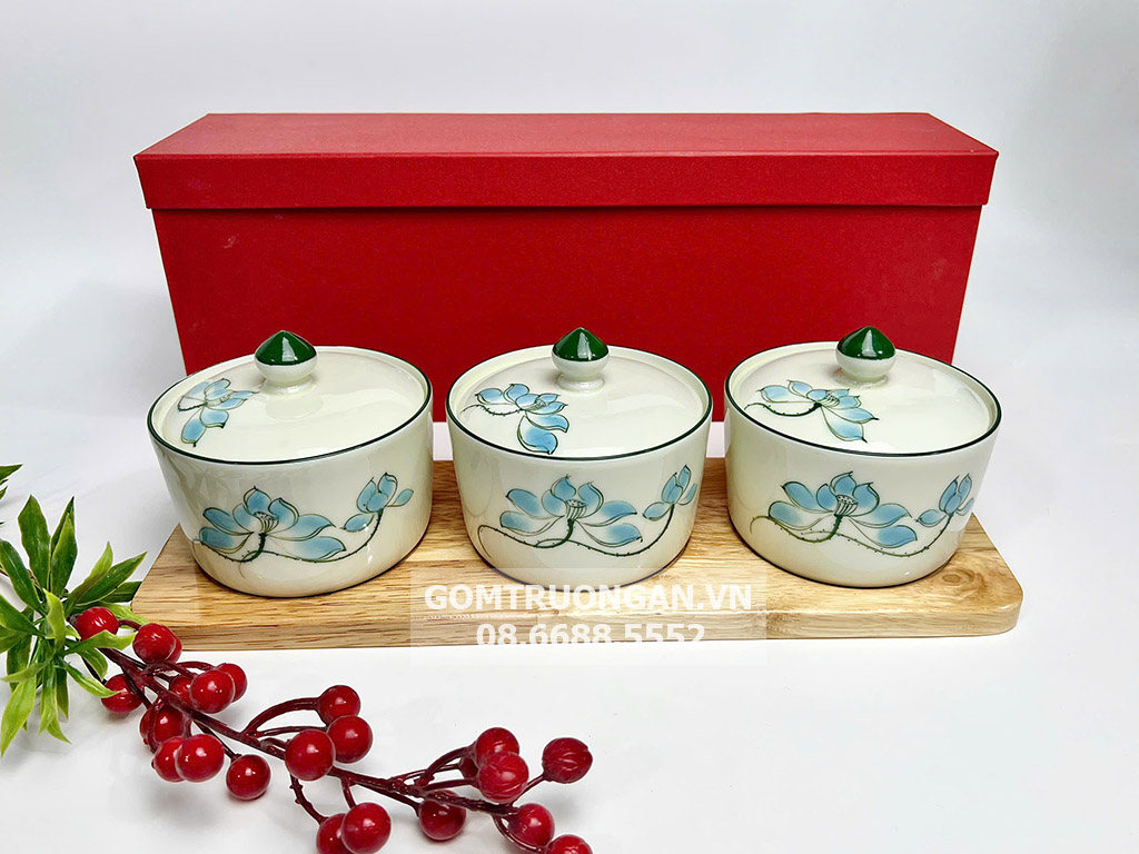 Hũ mứt tết 3 vẽ sen xanh 1