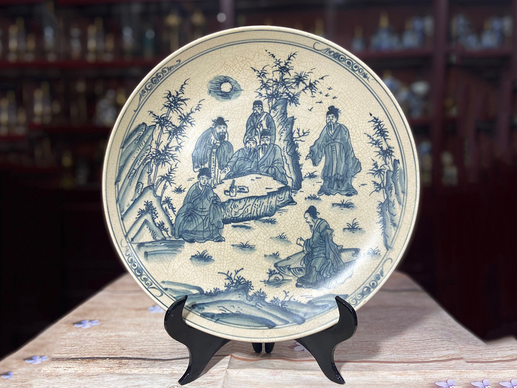 Đĩa trang trí Bát Tràng Trúc Lâm Thất Hiền 35cm 1