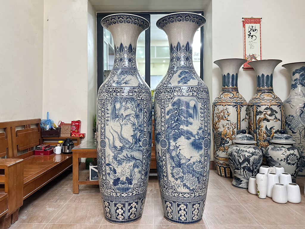 Lọ lộc bình Bát Tràng men rạn Tứ quý vẽ kỹ 1m8 2