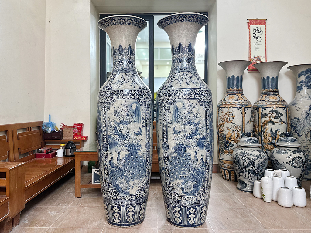 Lọ lộc bình Bát Tràng men rạn Tứ quý vẽ kỹ 1m8 1