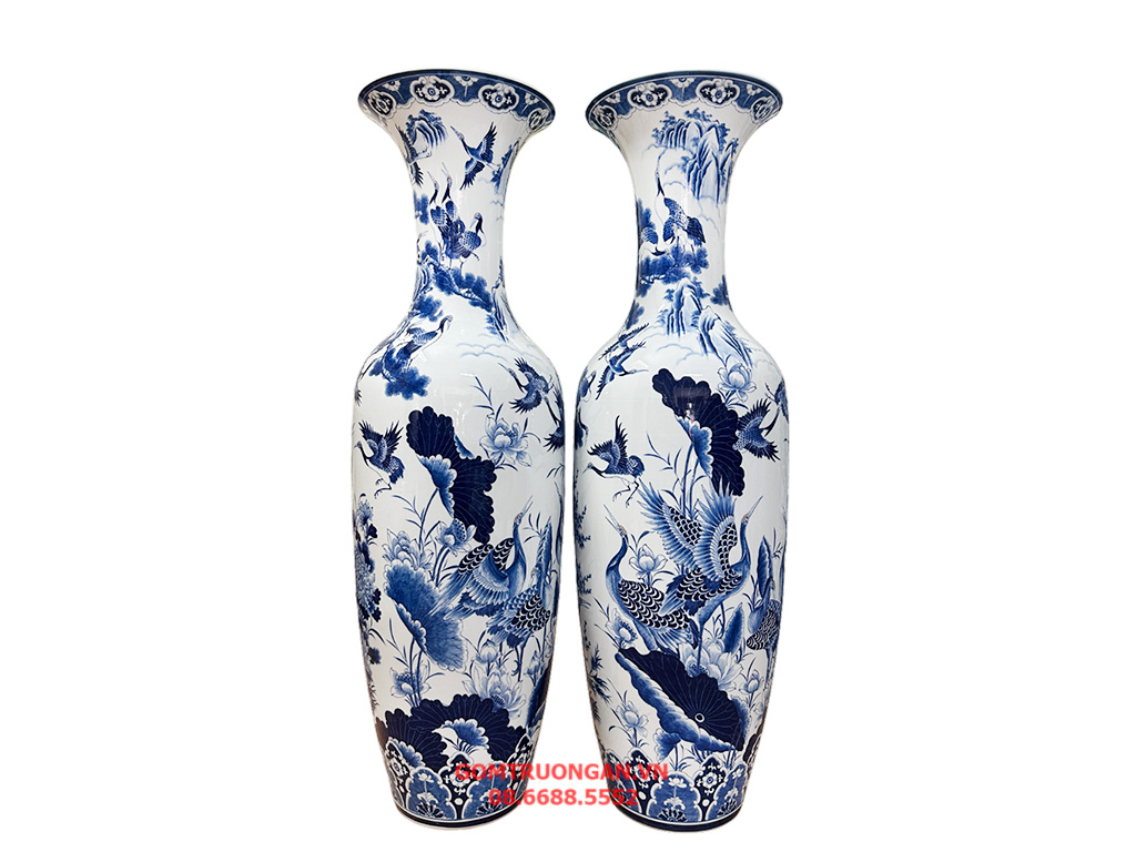 Lọ lục bình Bát Tràng men lam hàng khử Tùng Hạc Diên Niên 1m4 2