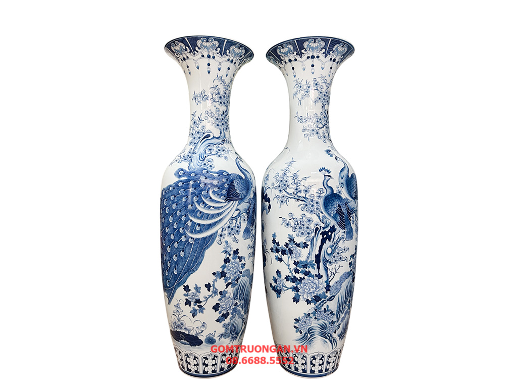 Lọ lục bình Bát Tràng men lam hàng khử Công Danh Phú Quý 1m4 2