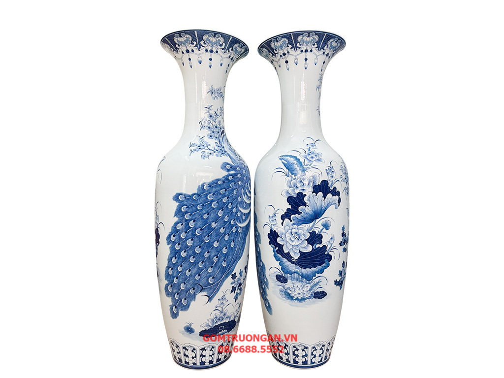 Lọ lục bình Bát Tràng men lam hàng khử Công Danh Phú Quý 1m4 3