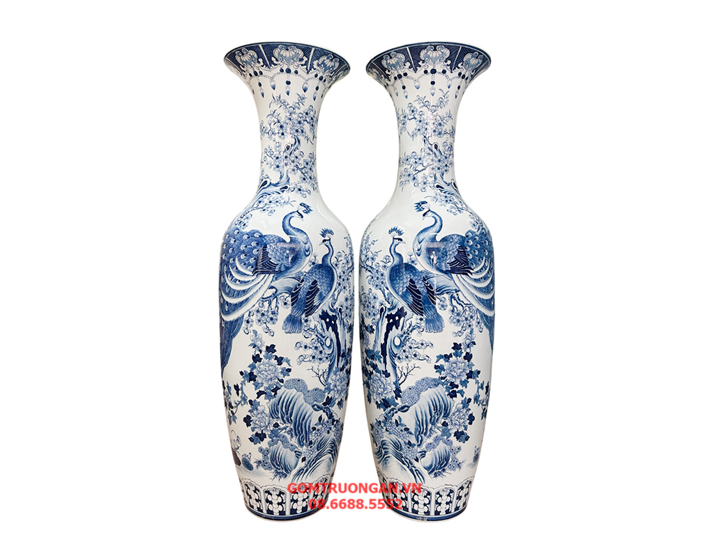 Lọ lục bình Bát Tràng men lam hàng khử Công Danh Phú Quý 1m4 1