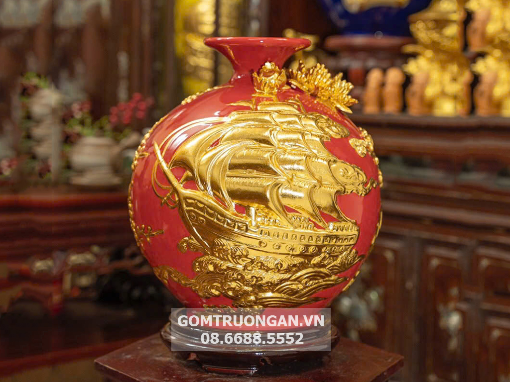 B&igrave;nh h&uacute;t t&agrave;i lộc m&agrave;u n&acirc;u đất họa tiết đồng tiền