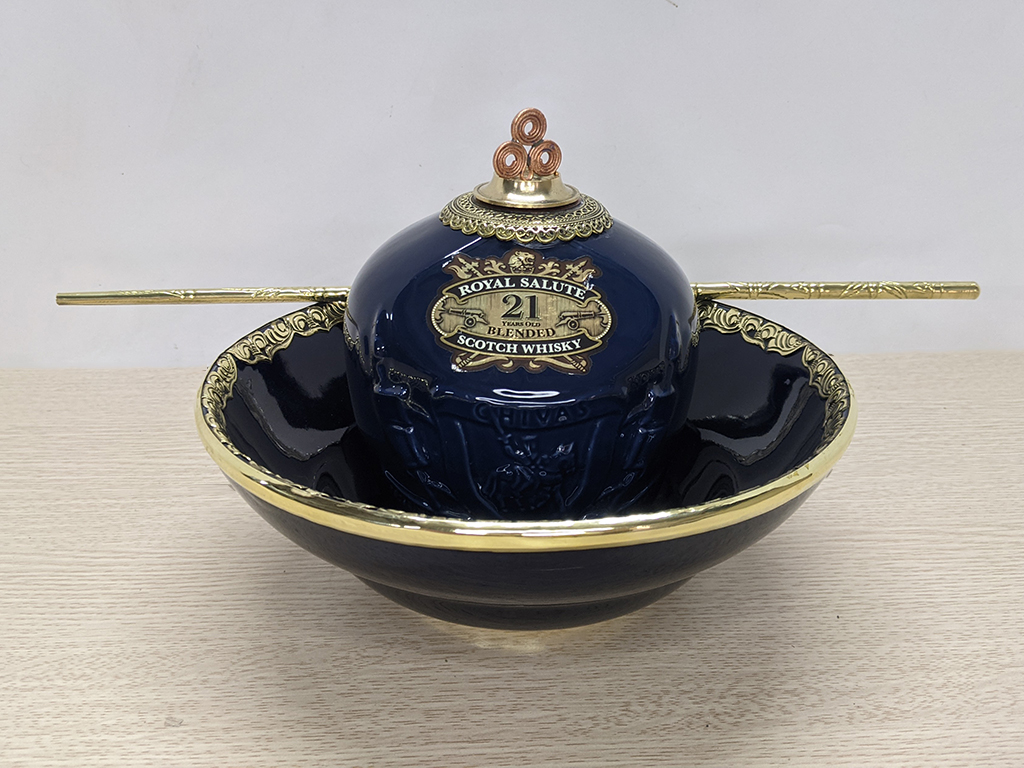 Điếu bát Chivas xanh tím Bát Tràng miệng loe 1